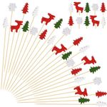 Whaline 200Pcs Christmas Cocktail Picks Assorted Christmas Bamboo Toothpicks Xmas Tree Snowflake Elk Long Cocktail Appetizer Skewers for Fruit Drink Dessert Cupcakes Christmas Party Supplies