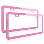 Deselen Pink License Plate Frame, Stainless Steel with 2 Holes Screw Cap, Pink (Pair)