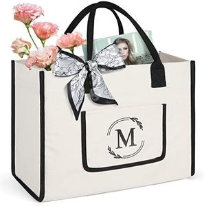 KTMOUW Canvas Tote Bag Beach Bag Monogrammed Initial Canvas Bag for Wedding Birthday Beach Personalized Gifts for Women