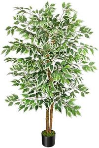 GTIDEA 5ft Ficus Tree Artificial, Tall Fake Tree with Natural Trunk Faux Trees Indoor Silk Ficus Leaves Artificial Trees for Home Decor Indoor Office Living Room Outdoor (Included Dried Moss)