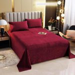 Cloth Fusion Warm Winter Solid Flannel Fleece Bedsheet for Double Bed King Size with 2 Pillow Covers 90"X100" inches, Maroon