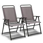 COSTWAY 2PCS/4PCS Folding Garden Chairs, Portable Outdoor Dining Chairs with Armrests, Metal Frame Patio Bistro Chair Deck Camping Seats for Balcony, Lawn and Poolside (2, Grey, 66x58x93cm)