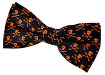 Retreez Joyful Fun Happy Halloween Pattern Woven Microfiber Pre-tied Bow Tie (4.5") - Funky Halloween Skulls - Black and Orange