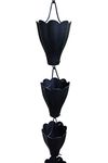 Black XL Aluminum Scallops Cups Rain Chain with Installation Kit (10 Foot)