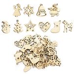 Mini Wooden Christmas Pendants, 100 PCS Christmas Wooden Hanging Ornaments for Xmas Tree Decor DIY Crafts - 10 Styles (1.18 inch/ 3 cm)