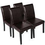 Yaheetech Set of 4 Dining Chairs Modern Kitchen Chairs Faux Leather High Back Padded Seat and Solid Wooden Legs for Dining Room, Kitchen, Home, Dark Brown