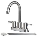 SOKA Commercial Bathroom Faucet 3 Hole Brushed Nickle Bathroom Sink Faucet with Pop-Up Drain Deck Plate for 3 Hole, 2 Handles 4 Inch Sink Lavatory Faucets with 360°Swivel