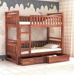 STRATA FURNITURE Sheesham Wood Bunk Bed with 2 Drawer Storage Wooden Double Bed Bed Furniture for Bedroom Living Room Home (Honey Finish)