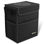 K KNODEL Car Bin, Car Bin with Lid, Car Bin for Tidy Use, Foldable and Waterproof Car Bin, Adjustable Straps and Multiple Pockets (Medium, Black)