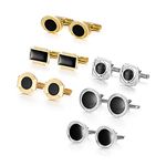 UJOY Cufflinks Set 6 Pairs Basic Classic Design Enamel Silver Gold with Gift Box for Gentlemen