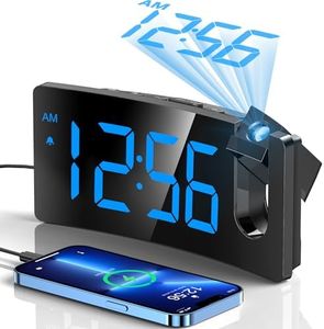 GOLOZA Projection Alarm Clock, Digital Clock with 180° Rotatable Projector, 3-Level Brightness Dimmer, Clear LED Display, USB Charger, Progressive Volume, 9mins Snooze,12/24H, for Bedroom