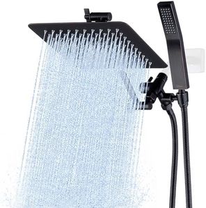 G-Promise All Metal 10 Inch Dual Square Shower Head with Handheld Combo, Rain Shower Head, Adjustable Extension Arm, 3-Way Diverter, 71 Inch Extra Long Hose - A Bathroom Upgrade(Oil Rubbed Bronze)