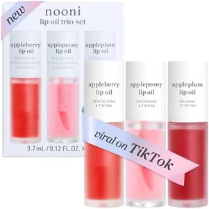 NOONI Korean Lip Oil Set - Appleberry, Applepeony & Appleplum - Long-Lasting, Moisturizing, Revitalizing - Waterproof, No Peel Off, Stocking Stuffers (3EA, 0.12 fl oz)