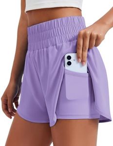 PINSPARK Woman's High Waisted Running Athletic Shorts Wide Waist Tummy Control Active Workout Shorts 2-in-1 Tennis Yoga Shorts with Side Pockets, Lilac XX-Large