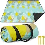 HAUSPROFI Picnic Blanket, 200 x 200 cm, Large Waterproof Picnic Mat with Carry Strap for Camping, Park, Garden, Beach, Outdoor, Machine Washable, Foldable and Portable, Leaves