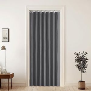 KGORGE Door Curtains with Hooks, Accordion Style Blackout Easy Sliding Room Divider Curtain Blind for Bedroom Dressing Room, Pleated Folding Closet Curtains,1 Panel, W50 x L80, Grey