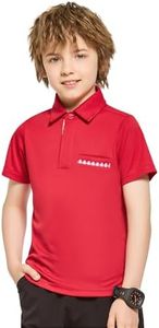 FitsT4 Sports Boy's Polo Shirts Short Sleeve Plaid Trim School Uniform UPF 50+ Moisture Wicking Youth Kids Collared Golf Apparel Red M