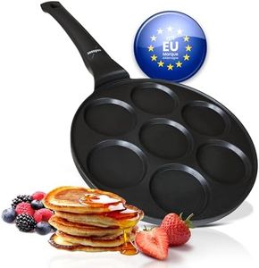 endusor Poele a pancakes induction - Poele pancakes avec un diamètre de 26cm + revêtement anti-adhésif | Plaque à Induction Gaz Céramique Électrique Halogène | 7 trous pour Pancake Blinis Oeuf Crêpe