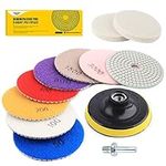 11PCS Wet/Dry Diamond Polishing Pads Kit for Granite Stone Concrete Marble Grinding Discs Set, 4 inch Polisher Wheel Disc for Polisher & Grinder, Mixed Grits 50, 100, 200, 500, 800, 1500, 3000, 6000