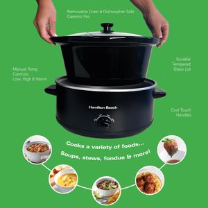 Hamilton Beach 6.5L Slow Cooker – Removable Ceramic Pot, Stainless Steel