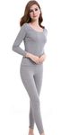 CnlanRow Ladies Thermals Set Thin Low Neck Thermal Underwear Womens Plus Size Base Layer Light, Light Gray, XL