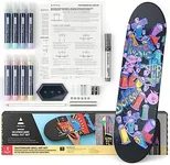 ARTEZA Customizable Skateboard Deck Art Kit – 31"x8" Matte Coated Maple Deck with Display Mount, Chrome Marker, White Pencil, Oil-Based Paint Markers & More