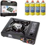 Portable Gas Cooker Stove with 4 Butane Canisters and Carry Case, Lightweight, Compact Outdoor Camping Stove, Premium Burner, Automatic Ignition (pack of 4)