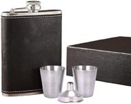 Light Autumn Stainless Steel 8oz Hip Flasks for Liquor - Flasks with 2 Cups & Funnel and Gift Box - Black Design, Durable, and Leak-proof - Perfect for Gifting and On-the-Go Drinking - 8"H x 4"W