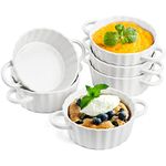 Foraineam 6 Pack Oven Safe Porcelain Souffle Dishes with Double Handles, 10 Ounce Round Mini Quiche Pan, Baking Pie Dish Ramekins For Pudding, Creme Brulee, Souffle