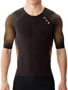 MY KILOMETRE Men's Triathlon Top Full Zip Short Sleeve Tri Shirt, Quick-Dry, UPF 50+ Protection with Reflective Back Pockets, Performance Gear for Running, Swimming, Cycling Brown