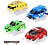 QUOXO 4 Pack Tracks Cars ONLY, Glow