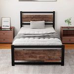 ZIORS Bed Frame with Wooden Headboard, Mattress Foundation Platform,Metal, Under Bed Storage,No Box Spring Needed,Noise-Free,Twin XL/Queen/King (Twin XL)