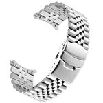 Kai Tian Tapered 22mm Watch Band for Women Men Stainless Steel Deployment Buckle Silver Three Dimension Watch Straps with Curved Ends