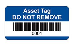 Blue Asset Tag Labels - Barcoded and Numbered 1 to 500-38mm x 20mm Permanent Synthetic PP Labels - Price per Pack of 500 Labels (P/NO. 7828644)