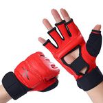 LiMMAX Kickboxing Sparring Gloves MMA Gloves for Men Women Half Finger Boxing Gloves Fighting Gloves Boxing Gloves for Punching Bag Training UFC Gloves for Men Women Red L