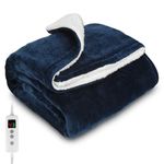 PROALLER Heated Blanket, Electric heated throw 160x130CM Blue, 10 Levels &1-9H Timer Auto-Off, Machine Washable, Soft Flannel Sherpa and Full Body Warming, Sofa Bed Office Use, warm blanket, electric