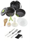 DPCR Camping Cookware Mess Kit of 11 pcs for Backpacking Gear – Camping Cooking Pots and Pans Set - Backpacking Stove/Portable Stove Compatible - Camp Kitchen Equipment Accessories Pot with Carry Bag