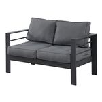 Wisteria Lane Patio Furniture Aluminum Loveseat, All-Weather Outdoor 2 Seats Sofa Couch, Gray Metal Chair with Dark Grey Cushions