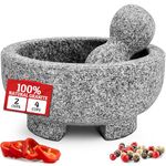 PriorityChef Granite Mortar and Pestle Set - 6.1 Inch Natural Stone Molcajete Mexicano for Spices, Seasonings, Pastes - Pestle and Mortar Bowl for Fresh Guacamole, Salsa, Pesto, Small, Grey