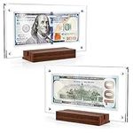 PONNOR Dollar Bill Frame Holder Acrylic Display Case Set on Black Walnut Base Currency Ticket Protector Paper Money Ideal for Collection