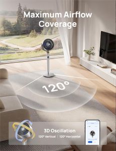 DREO 40" Smart Pedestal Fan – Silent Oscillating, RGB, Wi-Fi, Silver