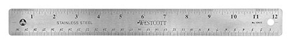 Westcott 12-Inch Stainless Steel Office Ruler with Non Slip Cork Base