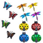 Foxany Metal Butterfly Wall Decor, 4 Butterflies and 4 Dragonfly, 4 Ladybugs Wall Decor Sculpture, Hanging Outdoor Garden Fence Art Decorative for Patio, Backyard, Home, Set of 12