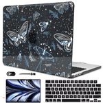 LCMOCICO for New 2024 MacBook Air 13.6 Inch Case M3 A3113 M2 A2681 2023 2022, Glitter Black Printed Plastic Hard Shell Case for Mac Air 13.6 M3 M2 Chip Liquid Retina Display Touch ID, Butterfly Sky