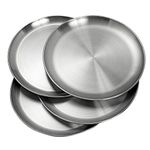 WANBY Stainless Steel Plates 304 Metal Lightweight Steel Plate Unbreakable Dinner Dishes Plates Set Non-Toxin Dishwasher Safe BPA Free and Healthy (4 Pcs)