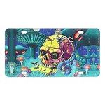 UZZUHI Skull License Plate Holder Uv Resistant License Plate Frame Preventing Scratches for Adult Boy Girl Kids Butterfly Mushroom Print Metal Car Plate Preventing Shaking