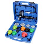 QWORK® 15Pc Radiator Pressure Tester Kit Pump Leak Detector, Cooling System Pressure Tester Kit, Fit most European and Japanese Vehicles
