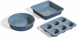 Our Place Wonder Oven Baker’s Kit – 3-Piece Toxin-Free Ceramic Nonstick Bakeware Set (8” Round, 8” Square, 6-Cup Muffin Pan) - Oven-Safe up to 450°F - Blue Salt