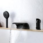 Wathels Modern Bathroom Bathtub Faucet Waterfall Roman Tub Filler Faucets with Handshower Valve Set (Black)