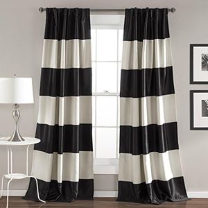 Lush Decor Montego Stripe Window Curtain Panel Set, 84" x 52", Black